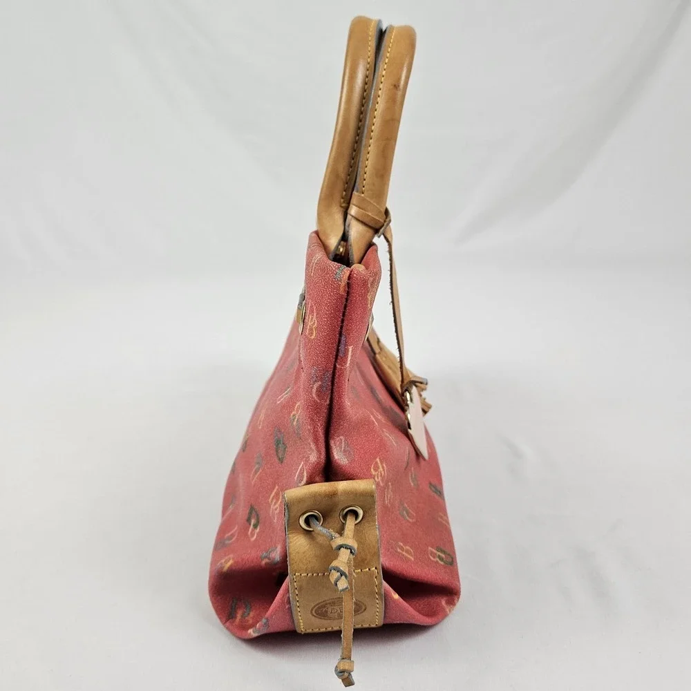Vintage Dooney & Bourke Handbag Logo Red Rainbow Monogram IT Tassel Tote Satchel